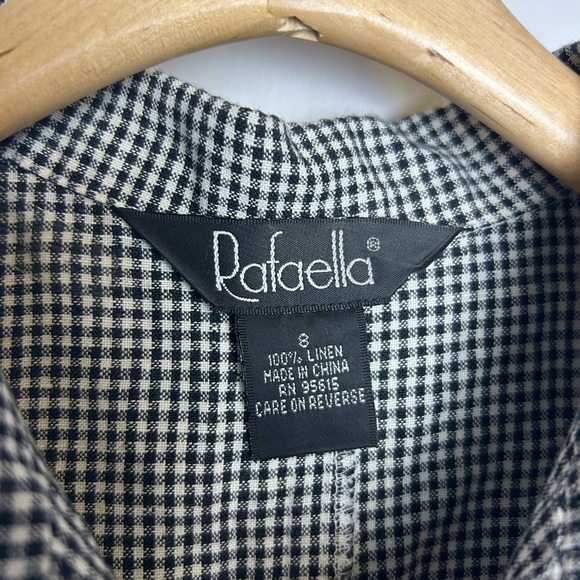VTG Rafaella Y2K Size 8 100% Linen Checkered Black -White Cottage Holiday Edgy - Picture 8 of 15